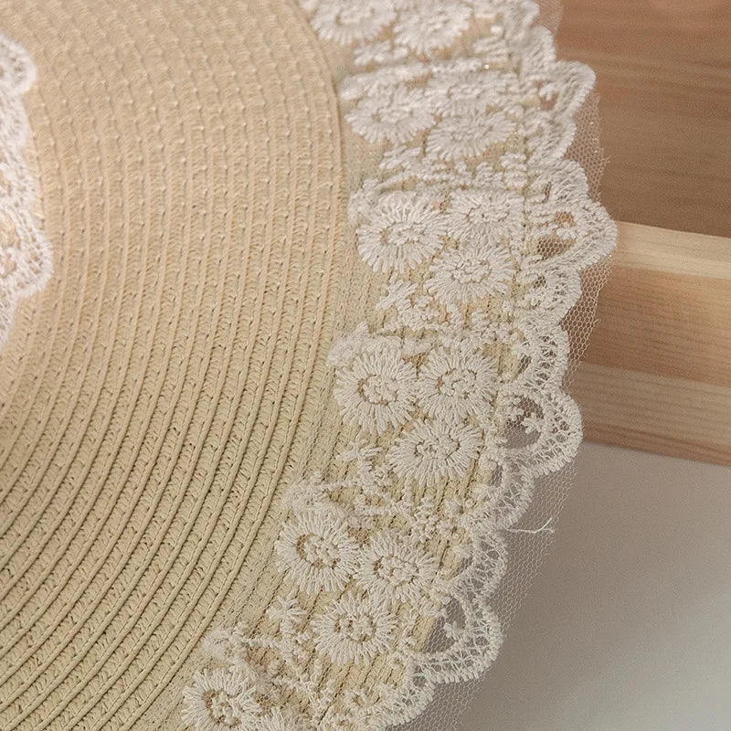 Summer Straw Hat Lace Big Bow