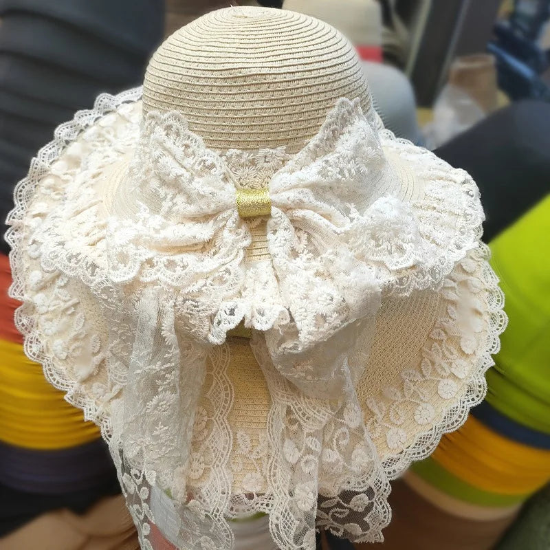 Summer Straw Hat Lace Big Bow