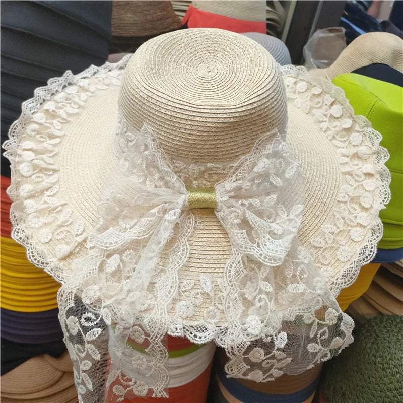 Summer Straw Hat Lace Big Bow