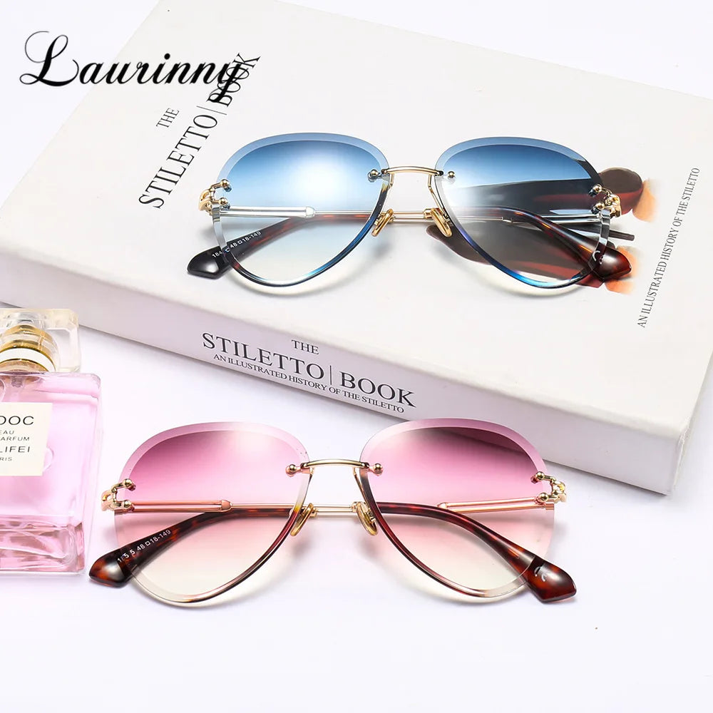 New Pink Fashion Rimless Gradient Pilot Sunglasses