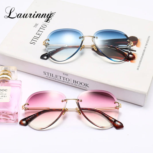 New Pink Fashion Rimless Gradient Pilot Sunglasses