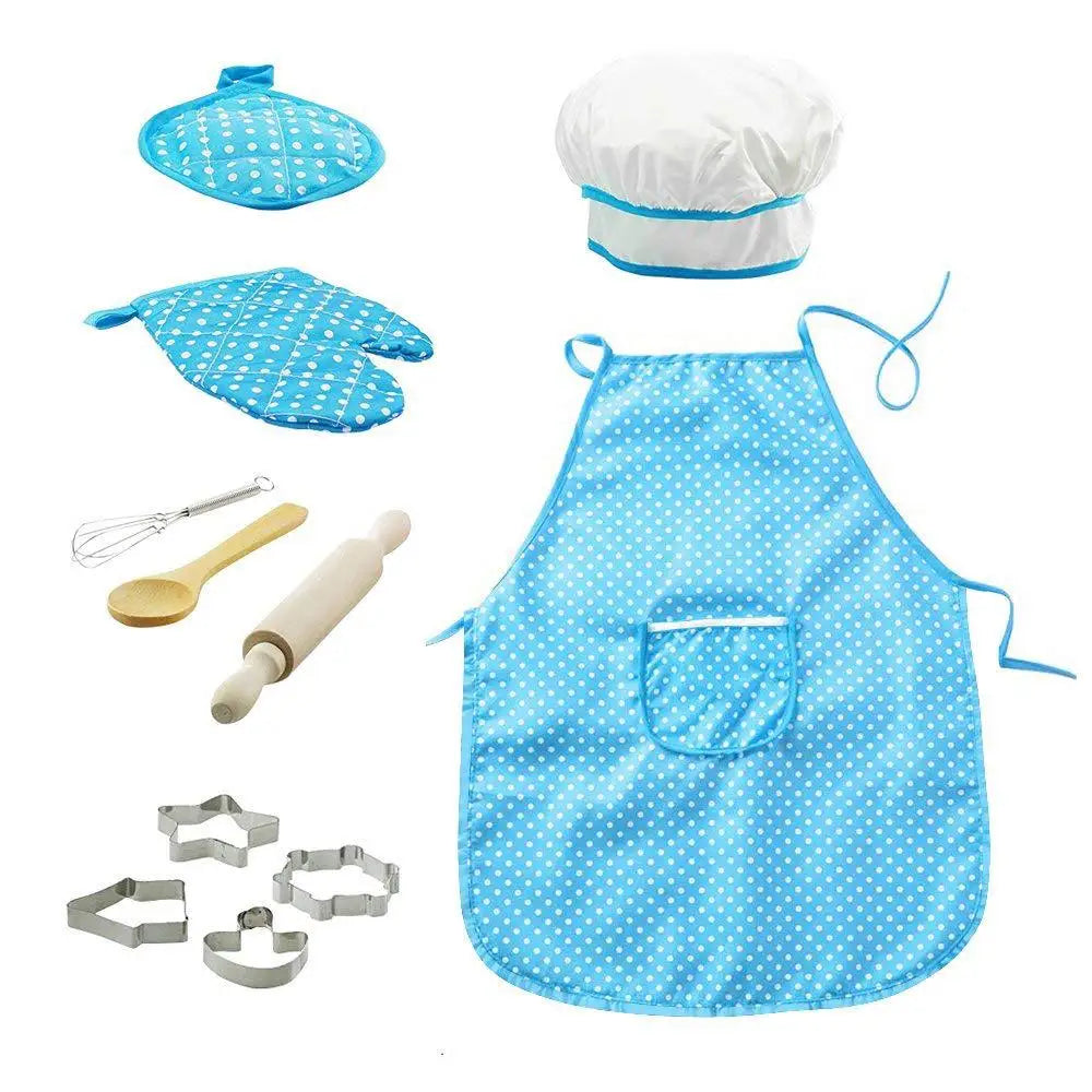 Apron for Little Girls/boys Kids Cooking Baking Set Chef Hat Mitt & Utensil for Toddler