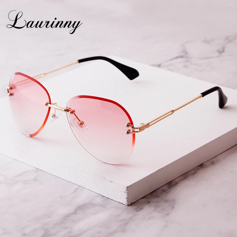 New Pink Fashion Rimless Gradient Pilot Sunglasses