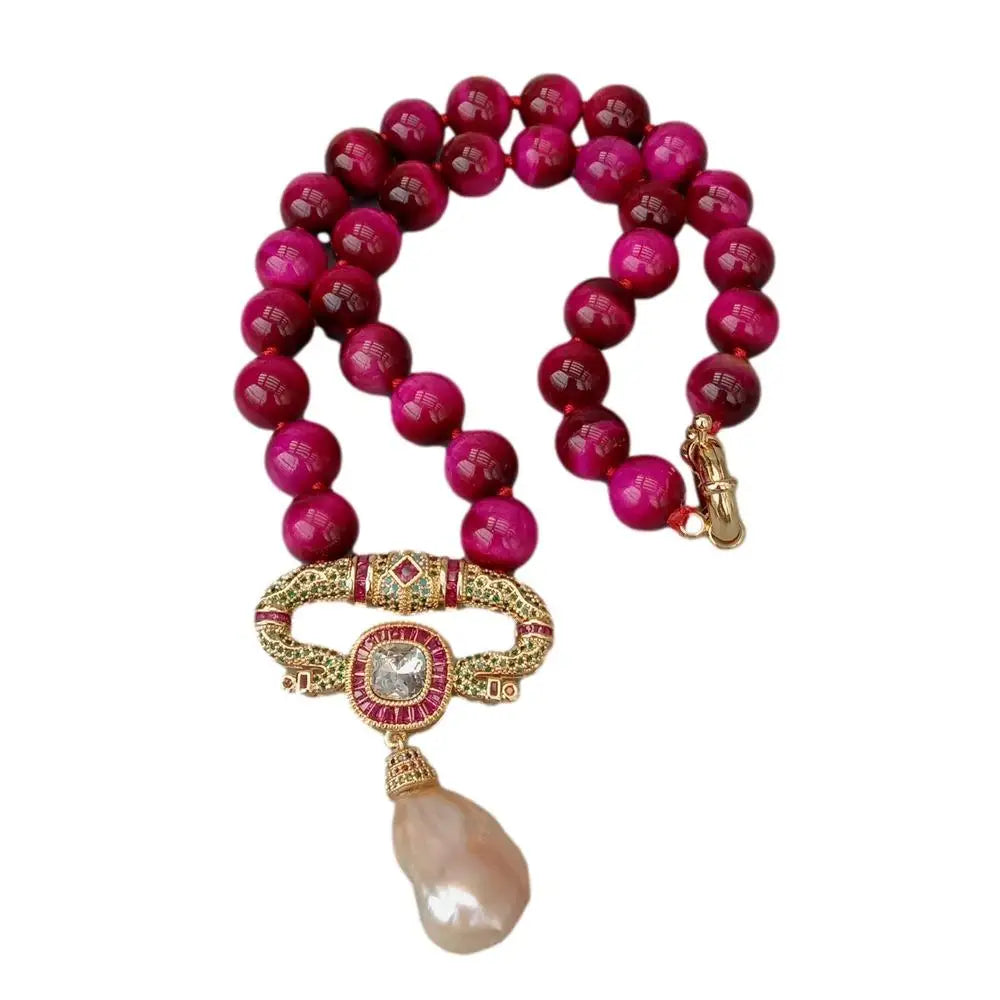 Smooth Round Fuchsia Tiger Eye Necklace