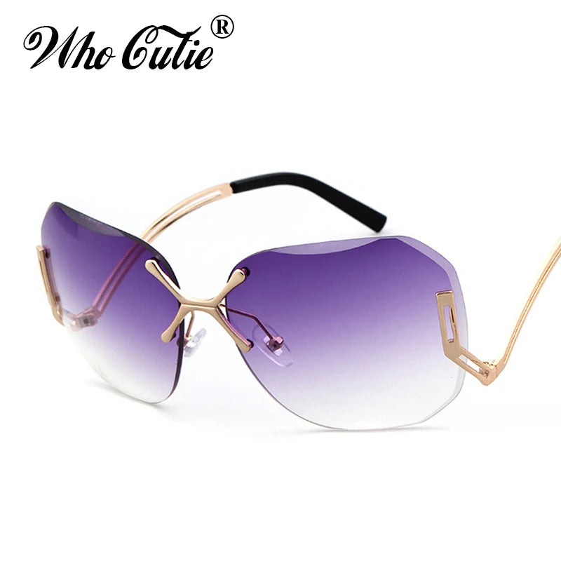 WHO CUTIE Transparent Rimless Tint Clear pilot Sunglasses