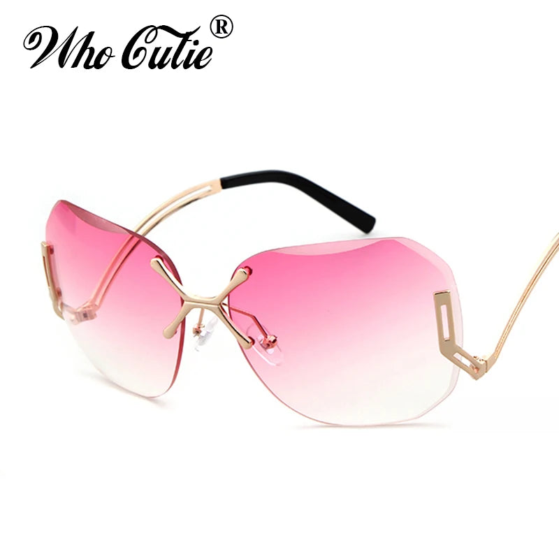 WHO CUTIE Transparent Rimless Tint Clear pilot Sunglasses