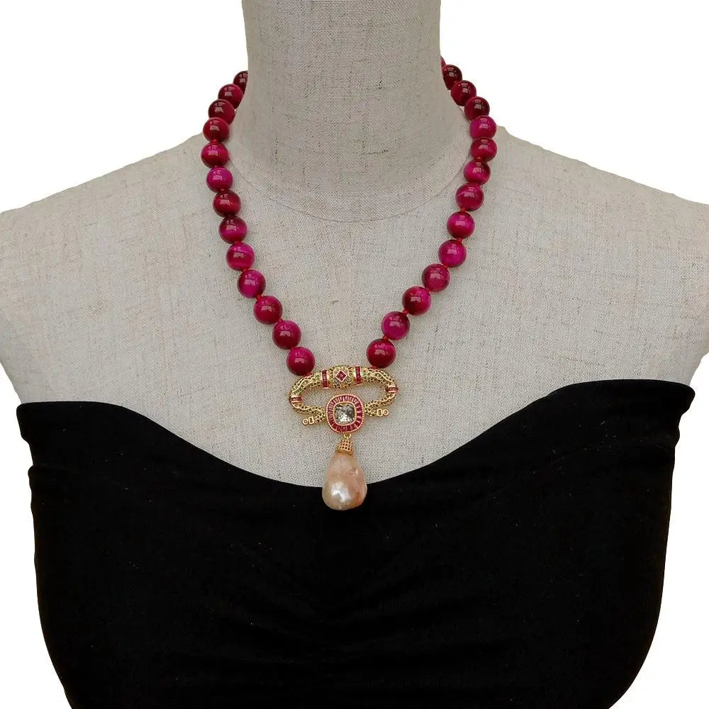 Smooth Round Fuchsia Tiger Eye Necklace