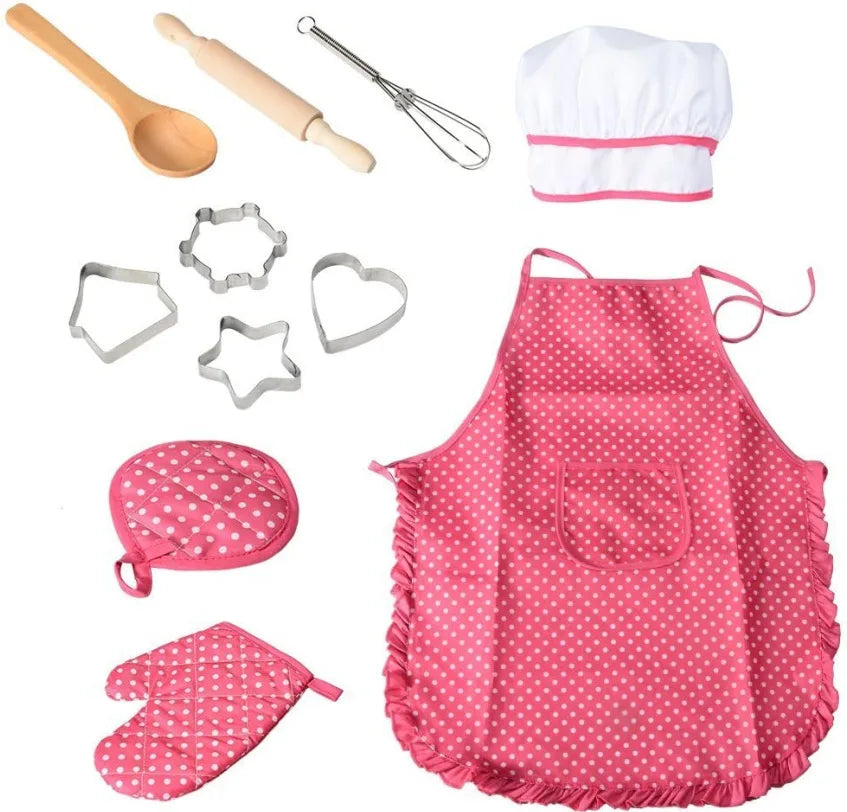 Apron for Little Girls/boys Kids Cooking Baking Set Chef Hat Mitt & Utensil for Toddler