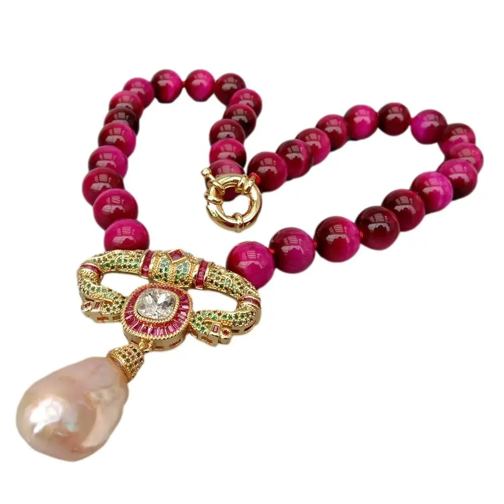 Smooth Round Fuchsia Tiger Eye Necklace