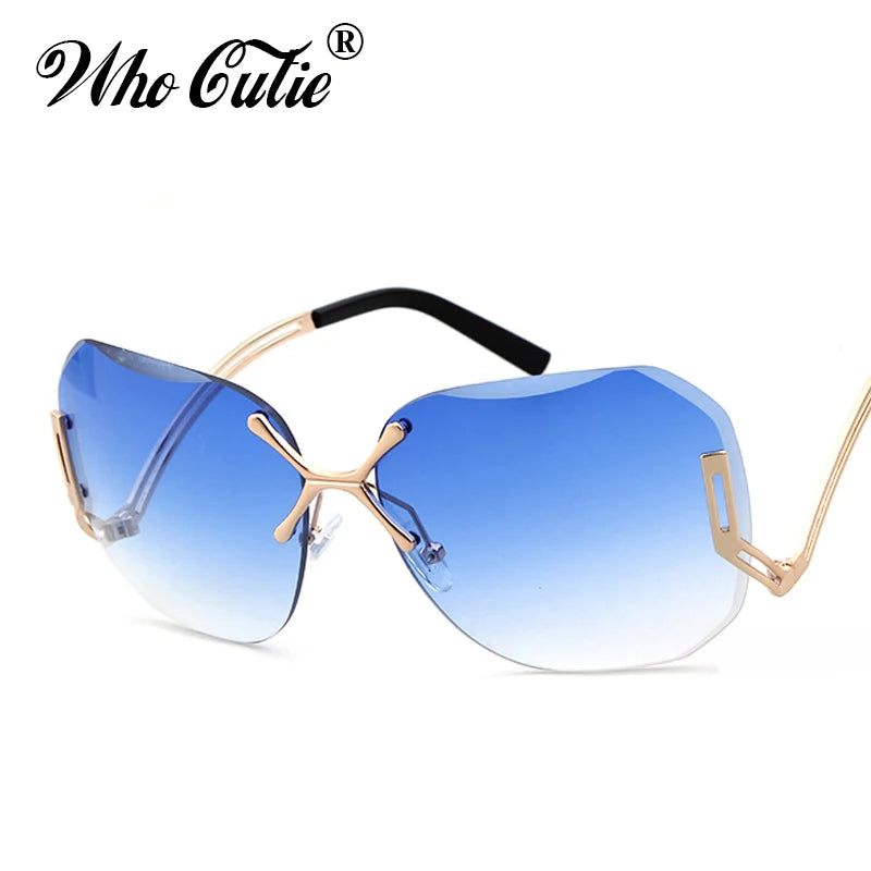 WHO CUTIE Transparent Rimless Tint Clear pilot Sunglasses