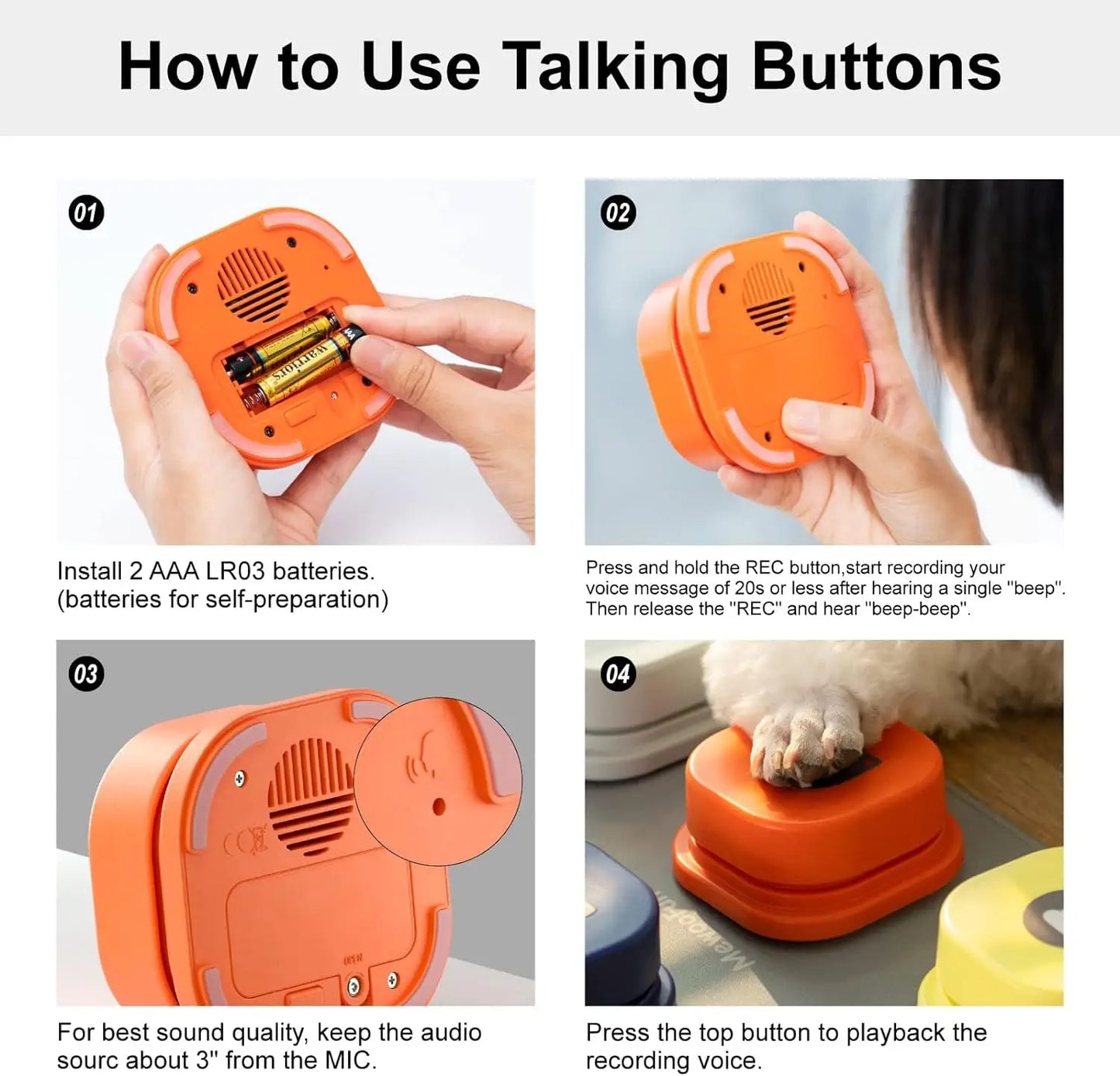 MEWOOFUN Dog Button Record Talking Pet Communication Vocal Training Interactive Toy