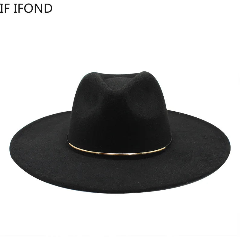 Size 56-59CM New Smiple Women Big edge Wool Fedora Hat