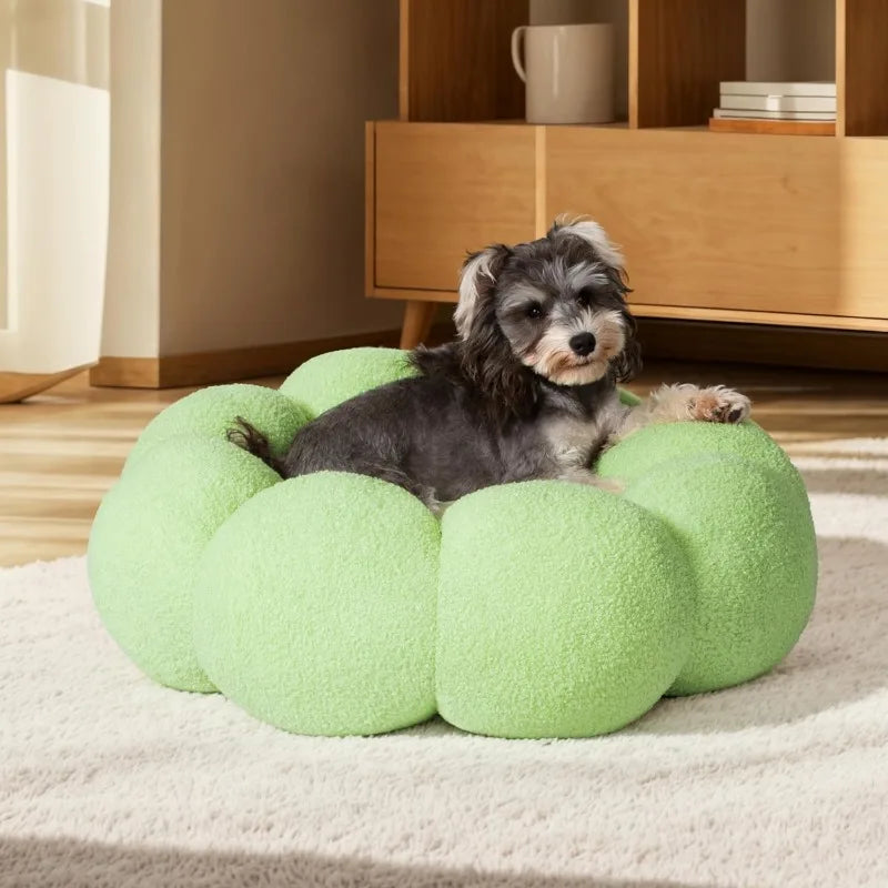 Calming Dog Beds for Medium Dogs-Fluffy Flower Cat&Dog Bed