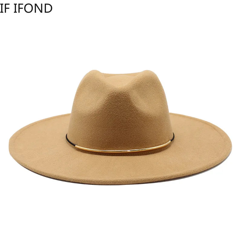 Size 56-59CM New Smiple Women Big edge Wool Fedora Hat