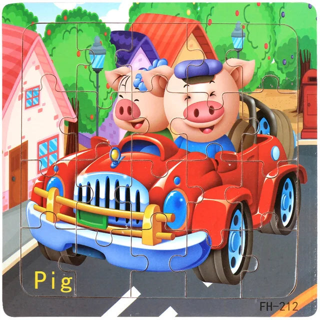 New 20 Piece Wooden 3d Puzzle Cartoon Animal Vehicle Jigsaw Puzzle