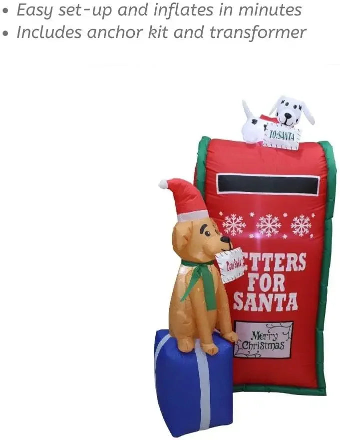 Outdoor Holiday Lighted Mailbox with Dog, 6' Tall