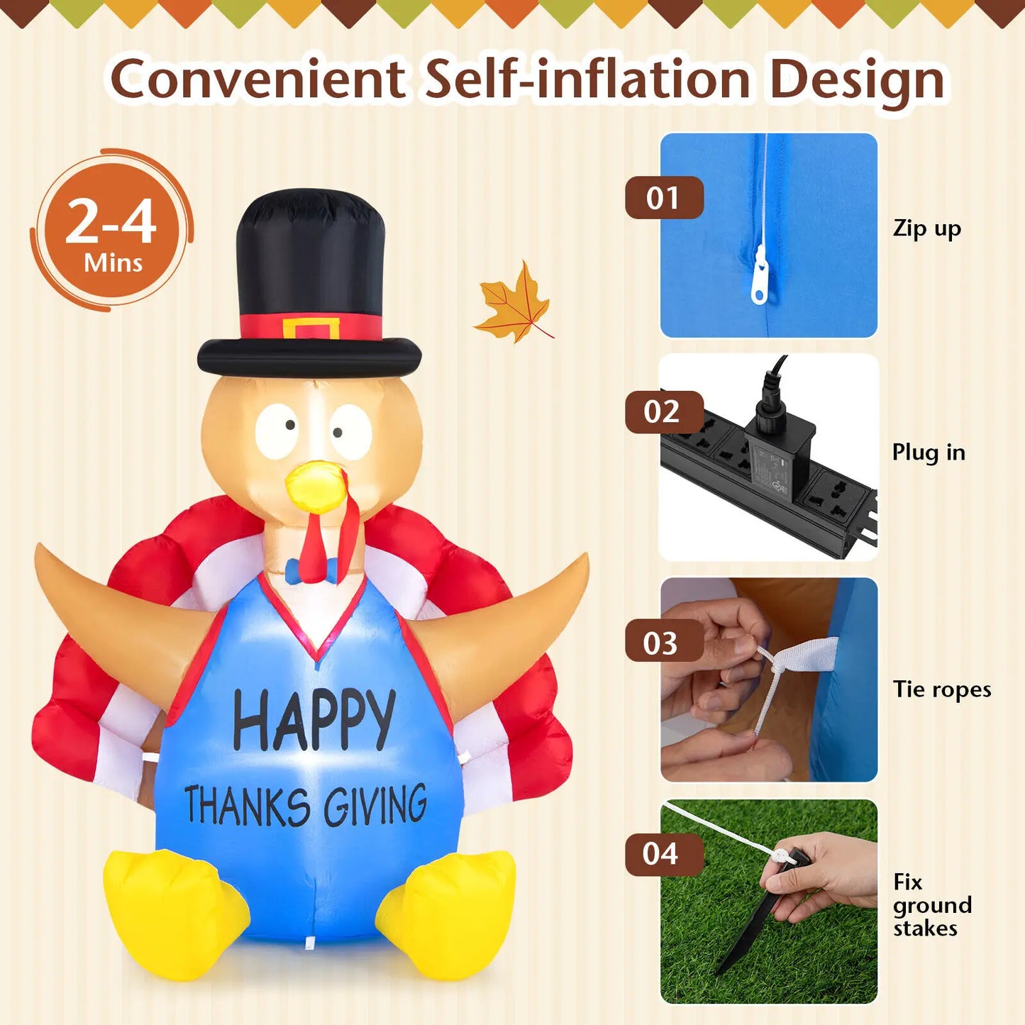 Costway 6 FT Thanksgiving Inflatable Turkey