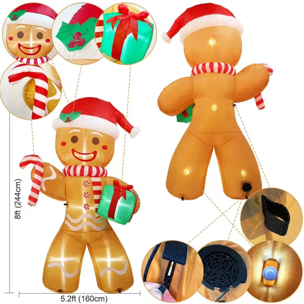 8FT/2.4M Christmas Inflatables Gingerbread Man with Gift Pack Outdoor