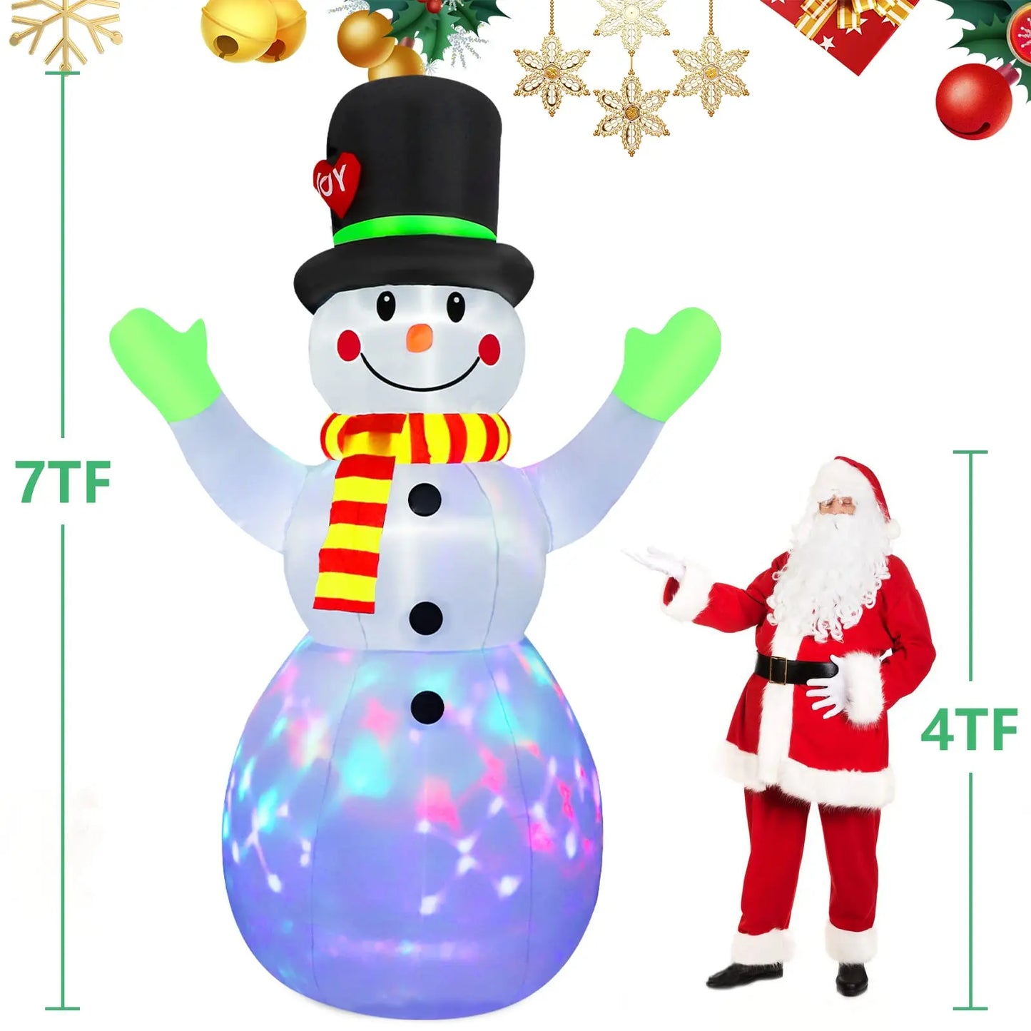 2.2M Christmas Snowman Inflatable Model Rotate LED Light Green Glove