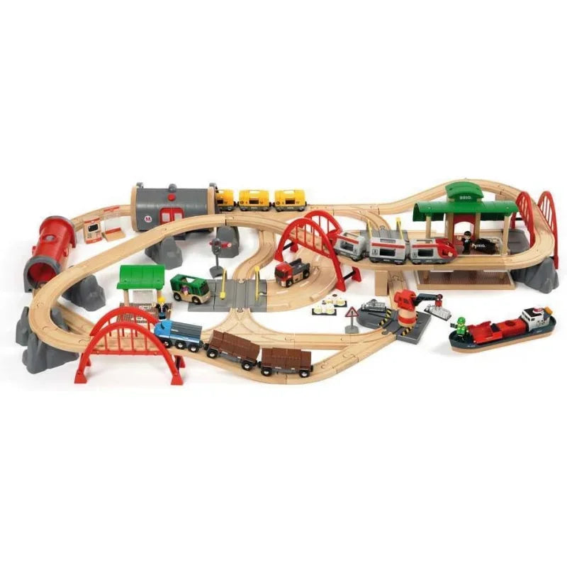 World 33052 Deluxe Railway Set | Comprehensive Wooden Train Toy Set for Kids Age 3 and Up