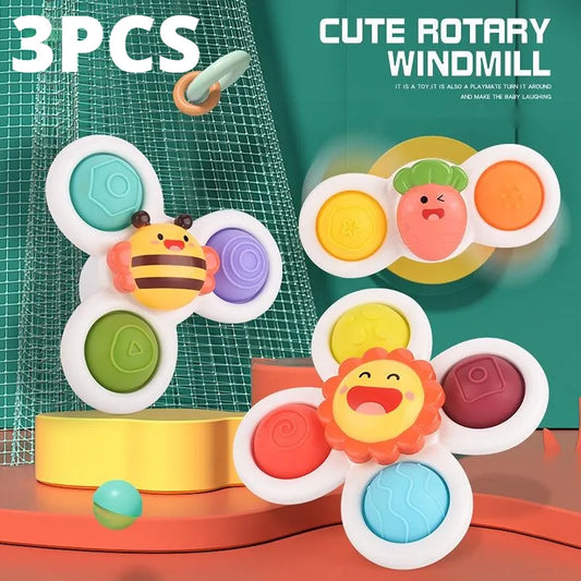 3Pcs Suction Cups Spinning Top Toy For Baby