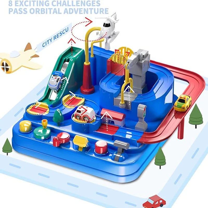 TEMI Kids Race Track Toys. For 3-7-year-olds. Puzzle Rail Car, City Rescue. Magnet Toys, 3 Mini Cars. Preschool Educational Gift