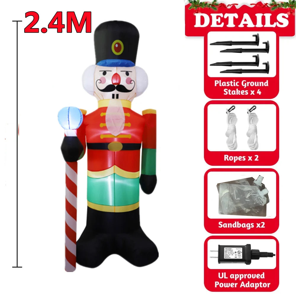 2.4M Inflatable Nutcracker Soldier built-in LED Light Outdoors Christmas Decorations