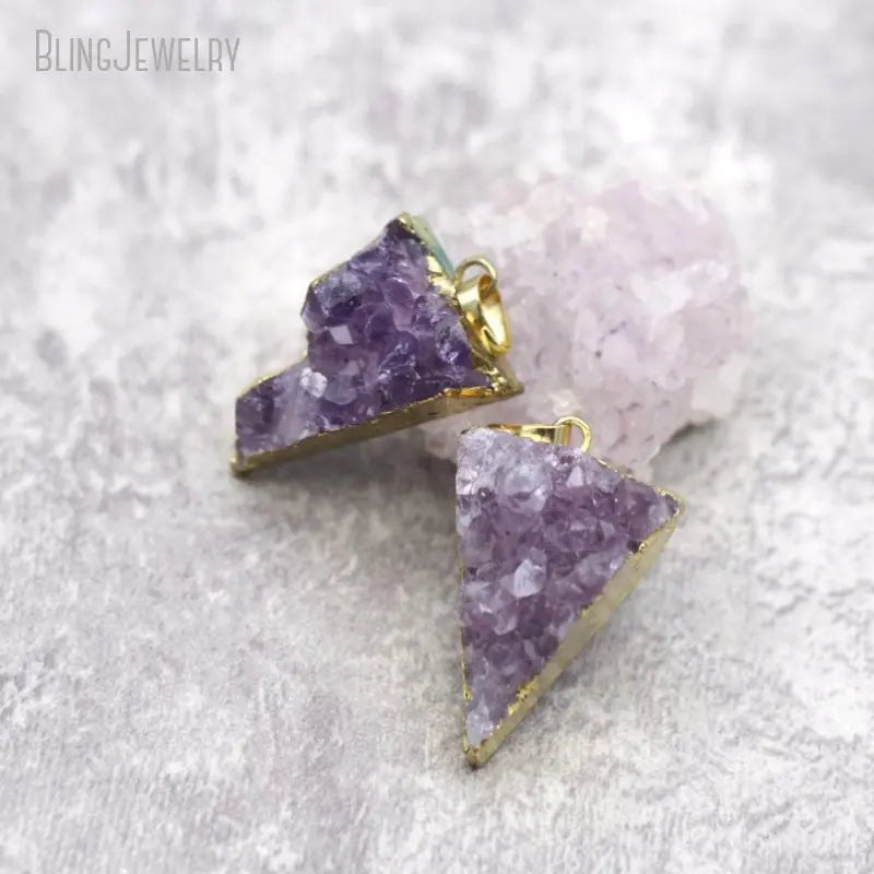 10pcs Reiki Healing Crystals Amethyst Druzy Cluster Triangle Stone Necklace