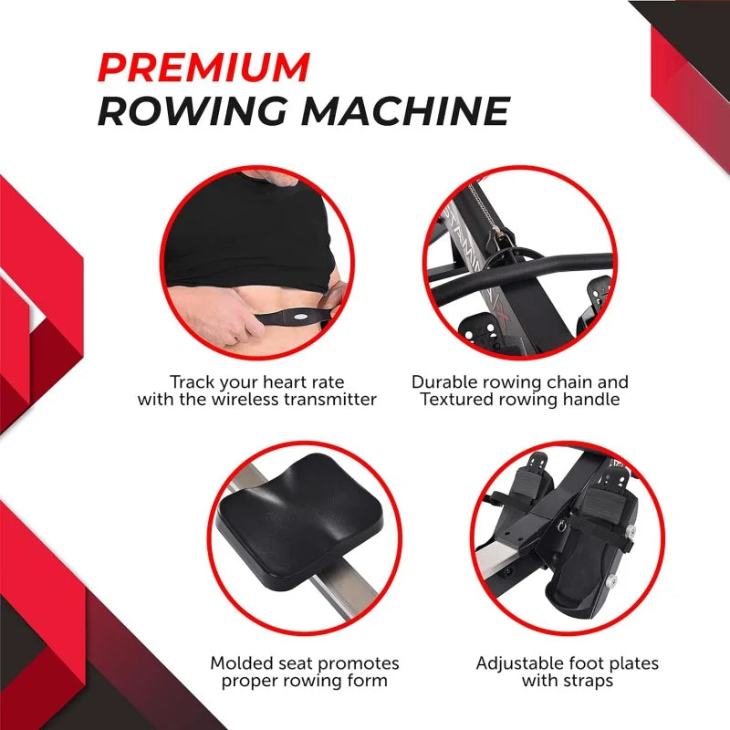 Rower Machine with Smart Workout App - Foldable Rowing Machine with Dynamic Air Resistance