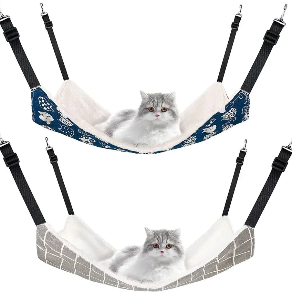 2Pcs Cat Hanging Hammock Reversible Soft Breathable Small Pet Cage Hammock Bed