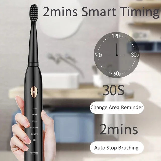 Rechargeable USB Adult Smart Electric Toothbrush IPX7 Waterproof Ultrafast