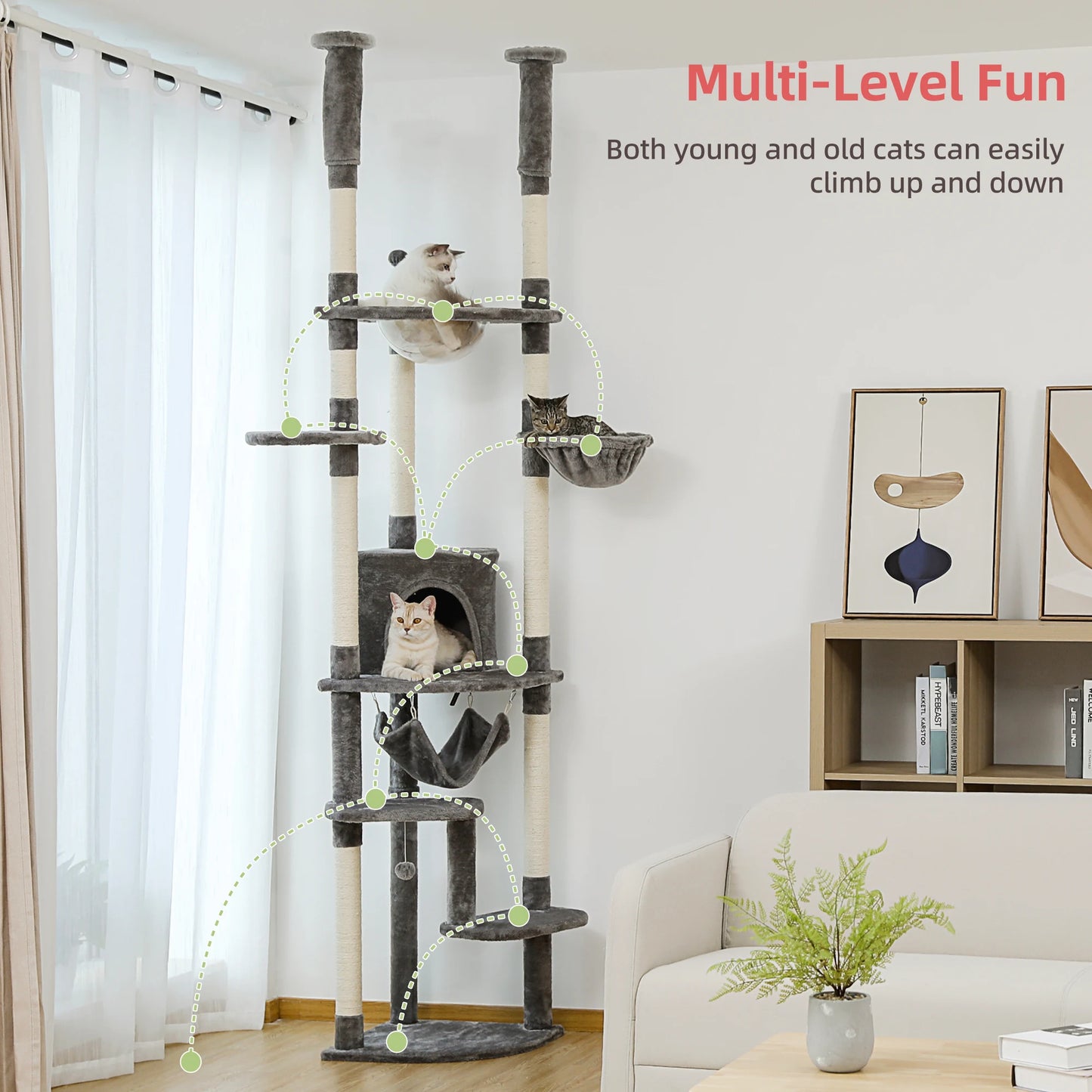 Adjustable 236-258cm Height Cat Tree with Condo