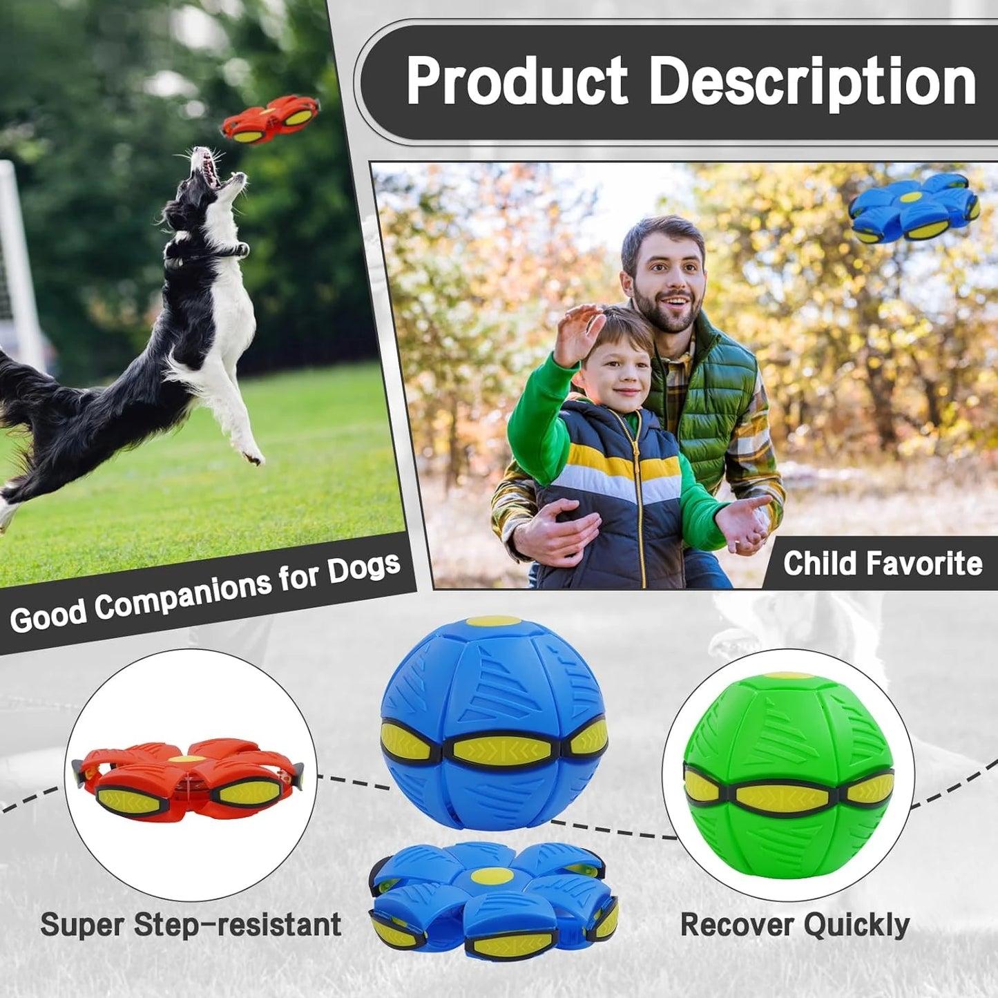 Pet Toy Flying Saucer Ball for Dogs, Magic UFO Ball, Decompression Flying Flat Throw Disc