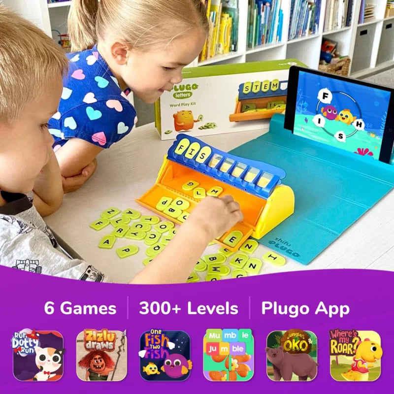 Educational Word Game-Plugo Letters Kit App with 9 Learning Games, STEM Toy Gifts for Kids Age 4-8 Phonics