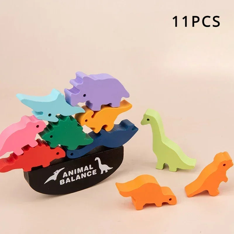 Dinosaur Stacked Wooden Toys Balance Block Matching Game Logical Thinking