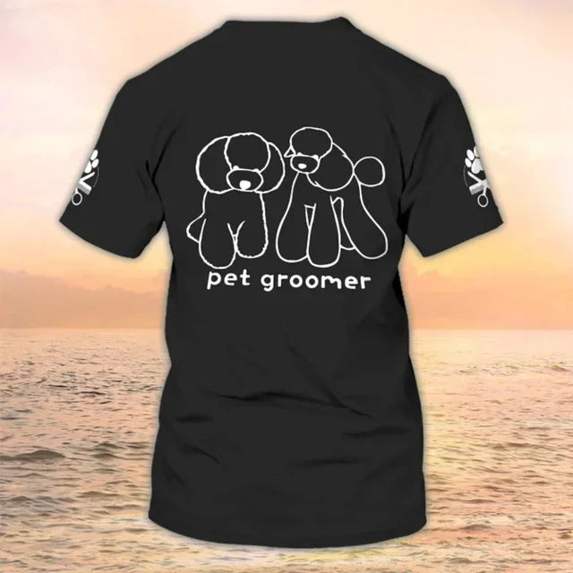 Dog Grooming Customized Name Casual Workwear T Shirt