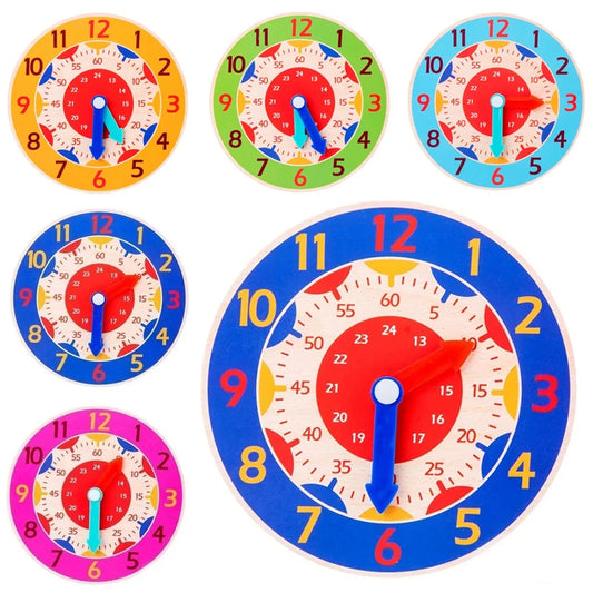 Kids Montessori Wooden Clock Toys Hour Minute Second Cognition Time Learning