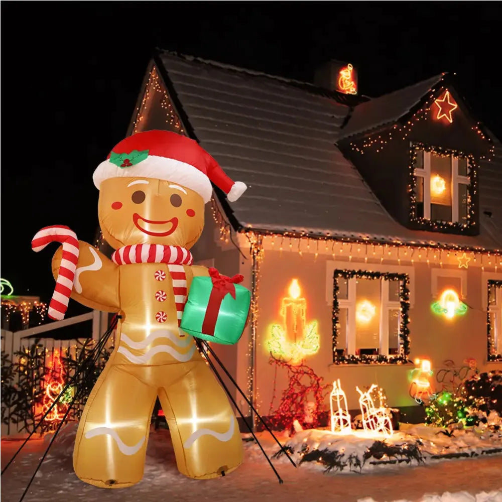 8FT/2.4M Christmas Inflatables Gingerbread Man with Gift Pack Outdoor