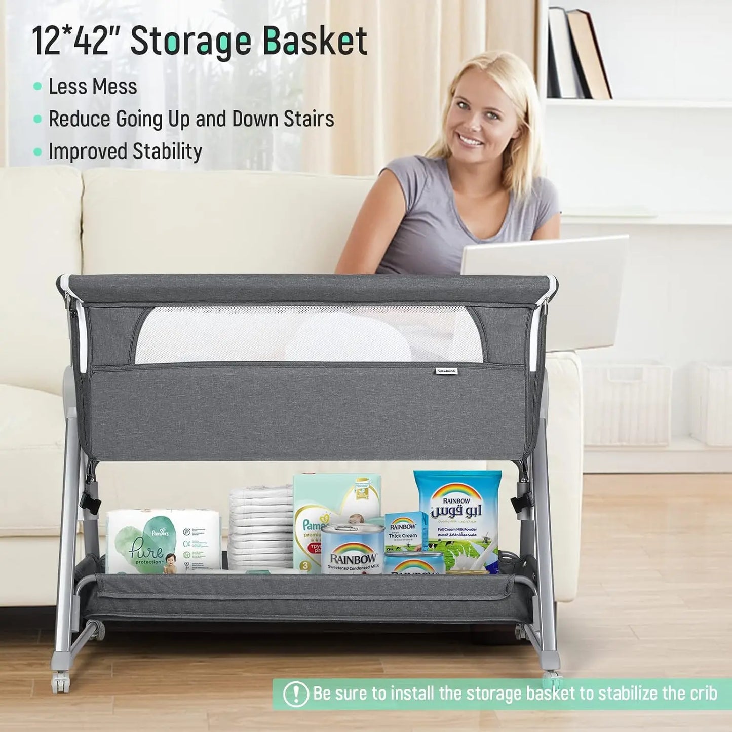 Baby Bassinet, Beside Sleeper for Baby Easy Folding Bedside