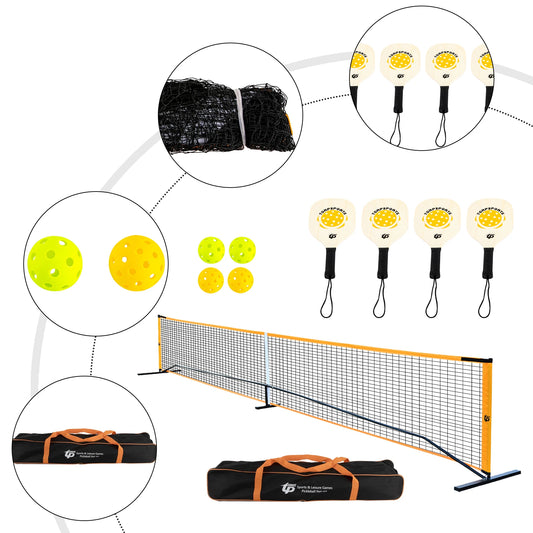 Portable Pickleball Net Set with 4 Pickleball Paddles