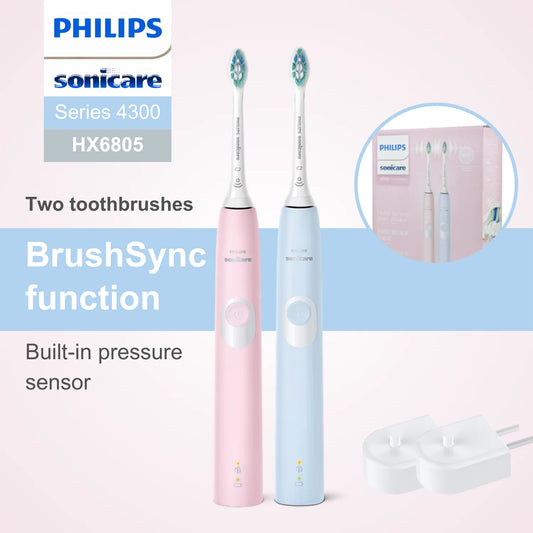 Philips Sonicare Electric Toothbrush Series 4300 HX6805, Two Toothbrushes, Wet and Dry Use