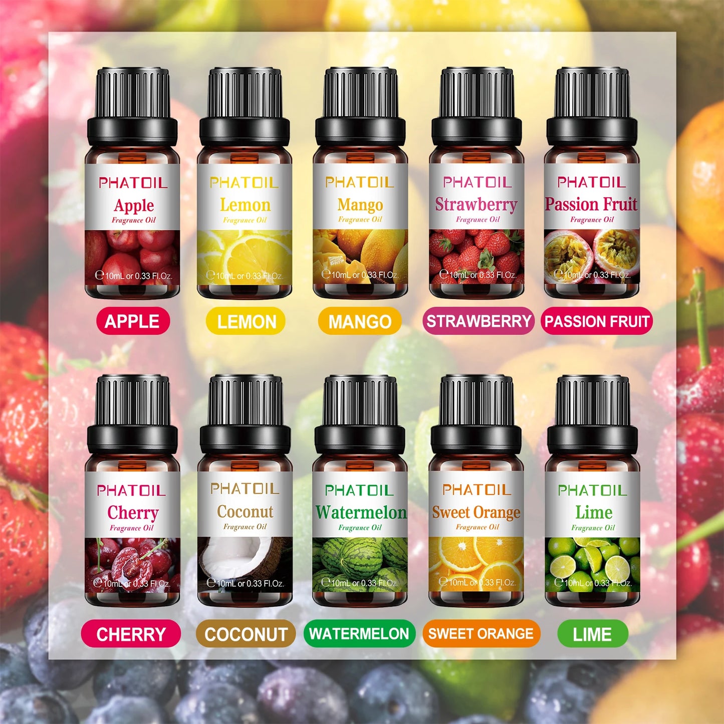 Phatoil 10pcs Gift Box Fruit Fragrance Essential Oils