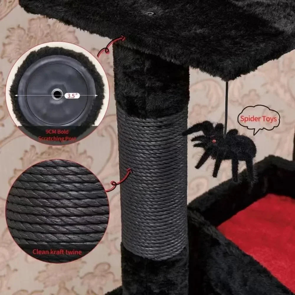 55" Cat Tower with Spacious Cat Condo，Scratching Posts，Spider Hanging Ball，Multi-Level  for Large Cats