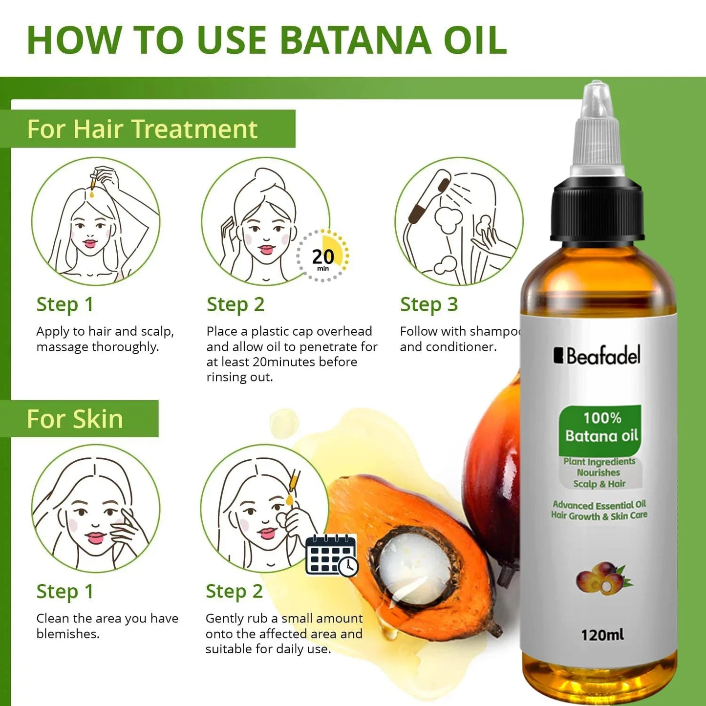 120ml Batana Oil Hair Growth for Men Women Fast Growing Products Essential Oils Ginger