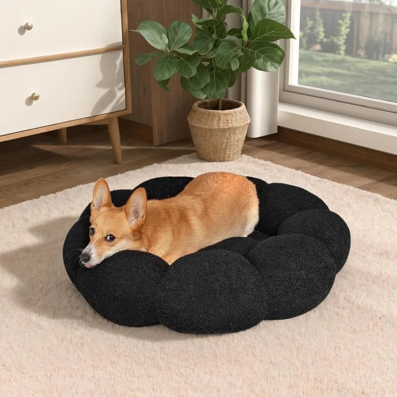 Calming Dog Beds for Medium Dogs-Fluffy Flower Cat&Dog Bed