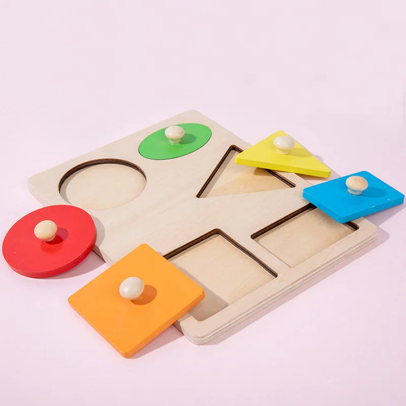 Montessori Colorful Geometry Grasping Board Wooden Toys Pegged Educational Kids Gifts