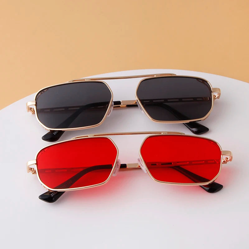 Vintage Red Rectangle Sunglasses Women Brand