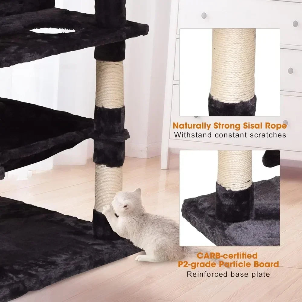 Cat Tree Cat Tower 70.1 in, Multi Level Cat Scratching Post with Basket, Hammock