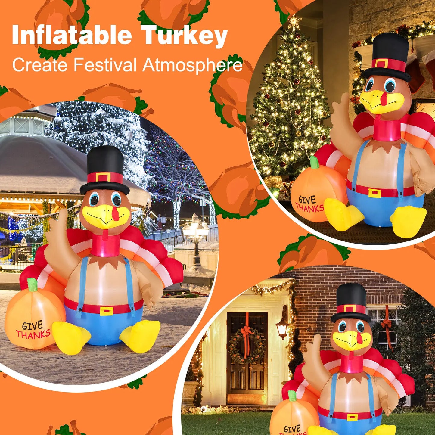 Costway 6 FT Thanksgiving Inflatable Turkey with Pumpkin