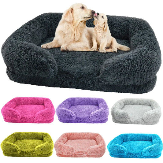 Winter Rectangular Large Dog Beds Washable Plush Fluffy